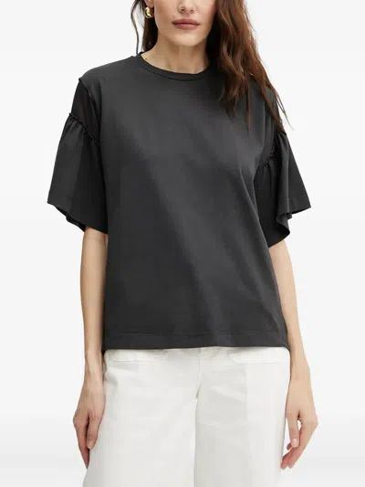 Pinko Cotton Frill-sleeve Top In Black