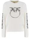 Pinko 'mindelo' White Sweatshirt With Logo Print On The Front And Sleeves In Cotton Woman In White