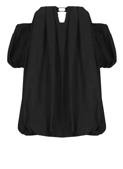 Pinko Off-shoulder Pleated Mini Dress In Black