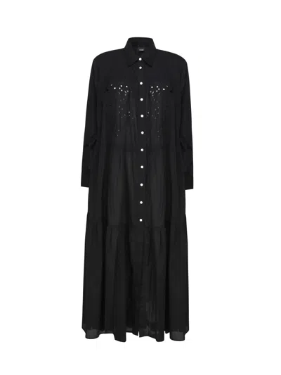 Pinko Cotton Muslin Shirt Dress In Black