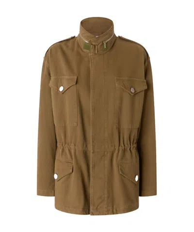 Pinko Cotton Overshirt High-neck Jacket In Brown