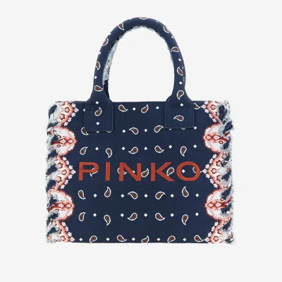 Pinko Logo Embroidered Medium Beach Shopping Bag In Blue