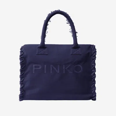 Pinko Cotton Shopper Bag With Logo In Orange