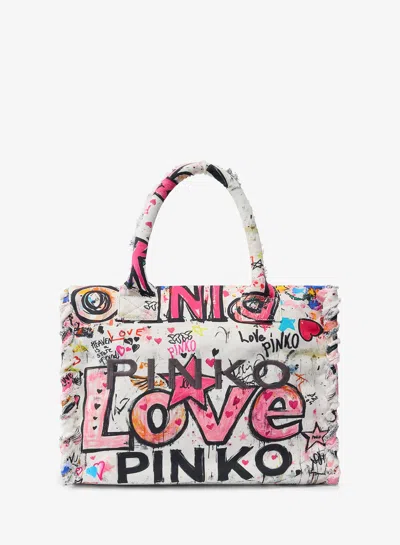 Pinko Cotton Shopper Bag With Logo In Purple