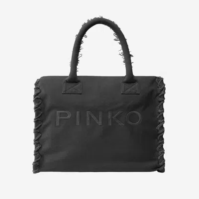 Pinko Cotton Shopper Bag With Logo In Purple