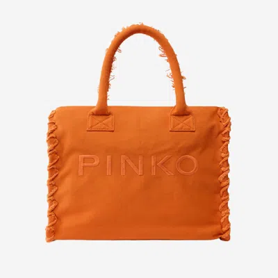 Pinko Cotton Shopper Bag With Logo In White