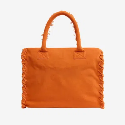 Pinko Cotton Shopper With Fringed Trim Tote Bag In Orange