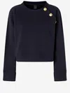 Pinko Crewneck Knitwear With Gold Logo Buttons In Blue