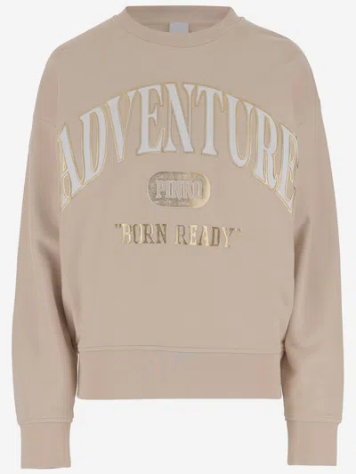 Pinko Cotton Sweatshirt With Logo In Beige