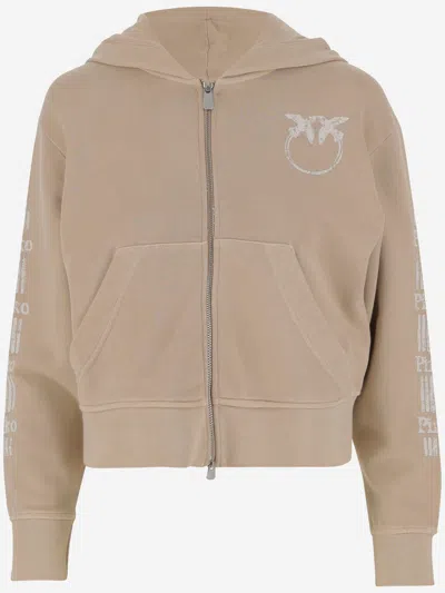 Pinko Cotton Sweatshirt With Logo In Beige
