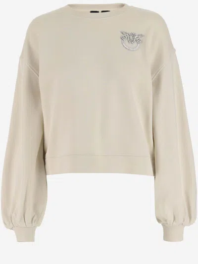 Pinko Cotton Sweatshirt With Logo In Beige