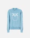 Pinko Cotton Sweatshirt With Logoed Sleeves In Air Blue