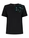 Pinko T-shirt With Flowers Embroidery In Black
