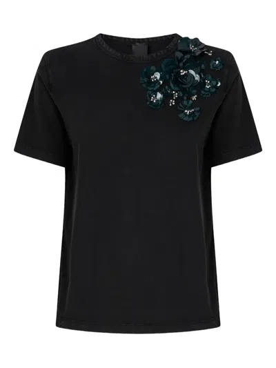 Pinko T-shirt Avec Fleurs Bijoux In Black