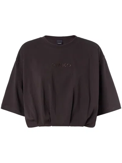 Pinko Cotton T-shirt In Marrone-caffe' Nero