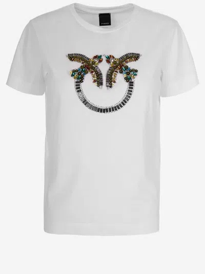 Pinko Cotton T Shirt With Embroidered Applique In White