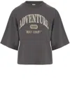 Pinko Cotton T-shirt With Logo Print In Marrone Scuro