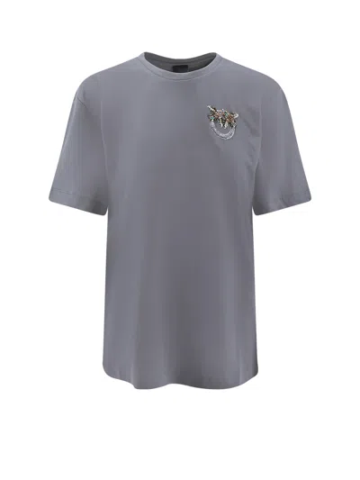 Pinko Cotton T-shirt With Love Birds Logo On The Front In Gray