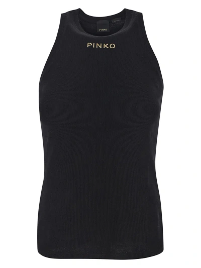 Pinko Logo-embossed Cotton Tank Top In Black