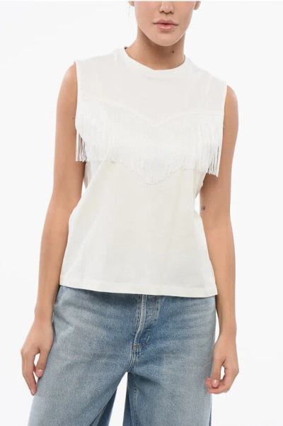 Pinko Cotton Twilight Tank Top With Fringes
