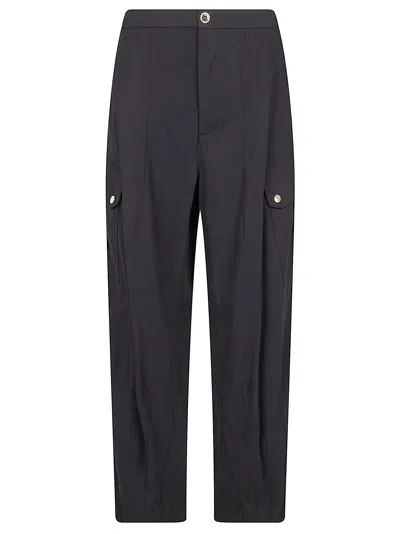 Pinko Cotton Twill Trousers With Crinkled Texture And Utility Pockets In Black