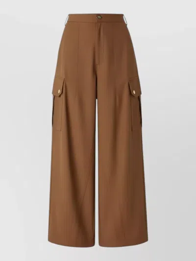 Pinko Cotton Wide-leg Trousers In Brown
