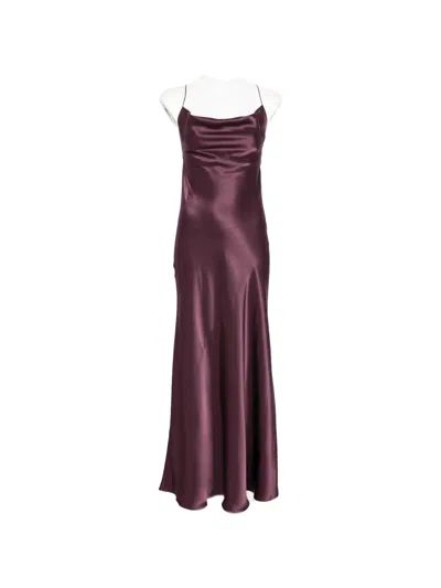 Pinko Cowl-neck Satin Maxi Dress In Brown