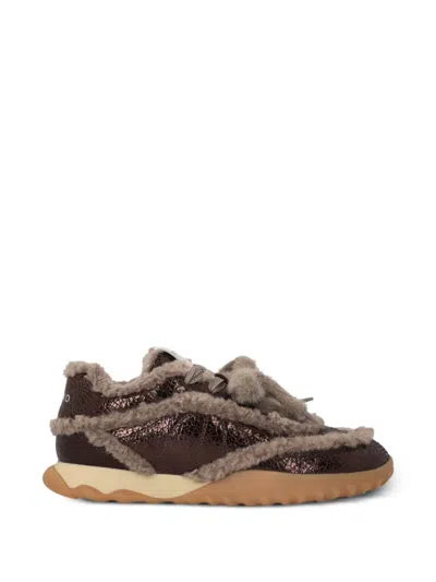 Pinko Sneakers Slip On Fur Detailing Rubber Sole In Brown