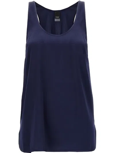 Pinko Sleeveless Scoop Neck Lightweight Fabric Top In Blue
