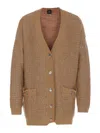 Pinko Textured Knit Sweater With Deep V-neckline In Marrón