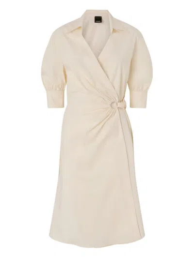 Pinko Wrap Dress Knee Length Puff Sleeves In Neutral