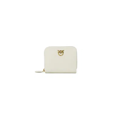 Pinko Square Zip-around Wallet In Chevron-patterned Nappa Leather In White+white-antique Gold