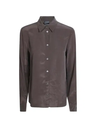 Pinko Crackers Crepe Smooth Long-sleeved Button-up Shirt In Brown