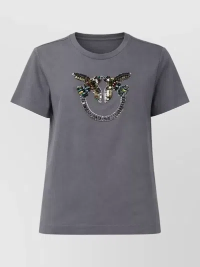 Pinko Quentin Embellished Cotton T-shirt In Gray