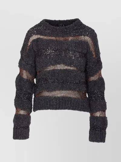 Pinko Crew Neck Knitted Long Sleeves Sweater In Black