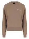 Pinko Crew Neck Knitwear Sweater With Logo Detail In Brown