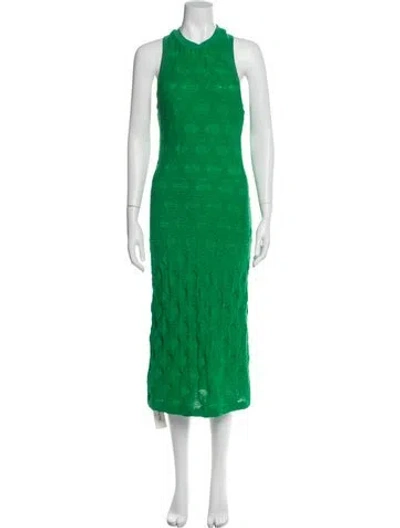 Pre-owned Pinko Crew Neck Midi Length Dress In Green