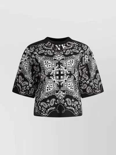 PINKO CREW NECK PAISLEY PATTERN SHORT SLEEVES TOPS