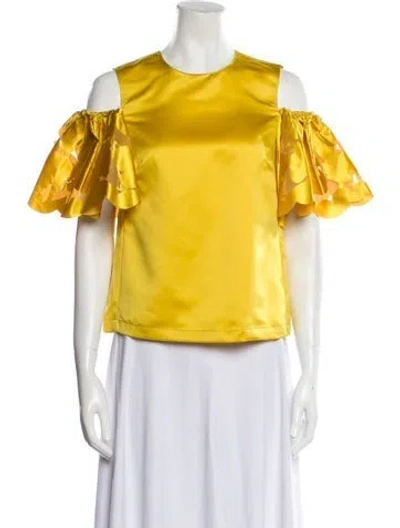 Pre-owned Pinko Crew Neck Short Sleeve Blouse W/ Tags In Yellow