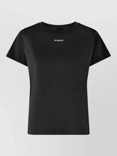 Pinko Crew Neck Short Sleeve Silk Nylon Top In Black