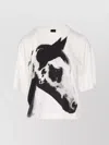 Pinko Crew Neck Short Sleeves Graphic Print Top In Gray
