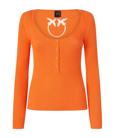 Pinko Crew Neck Sweater In Orange