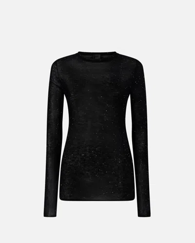 Pinko Crew-neck Sweater With Sequins In Black