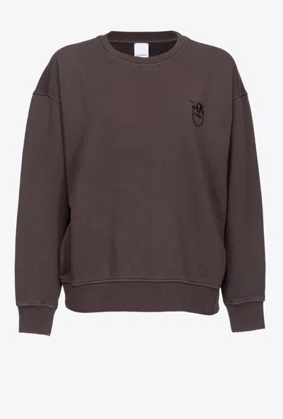 Pinko Setup Crewneck Sweatshirt In Cotton With Logo In Brown