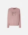 Pinko Crew Neck Sweatshirt With Love Birds Jewel Embroidery In Rosa Zefiro