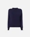 Pinko Crew-neck Sweatshirt With Wide Sleeves And Raised Logo In Blue/white