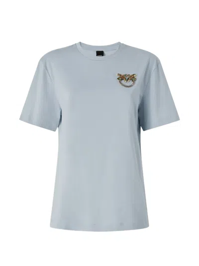 Pinko Short Sleeve Crew Neck Top Embellishments In Blue