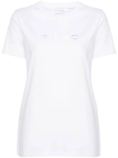 Pinko Logo-embroidered Cotton T-shirt In White