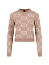Pinko Crew Neck Top With Monogram Pattern In Neutral