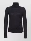 Pinko Fitted Ribbed Turtleneck Sweater With Decorative Buttons In Black